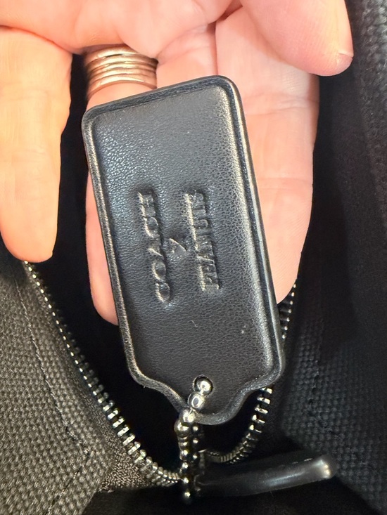 Coach Black Canvas Shoulder Bag with Brown Logo and White Snoopy Motif - Picture 3 of 4